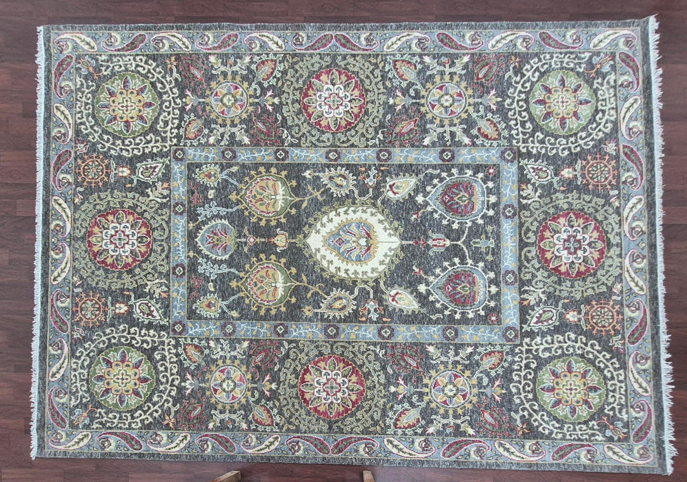 9x12 ft. Hand knotted carpet ,Oriental design ,pure hand spun wool ,Charcoal grey