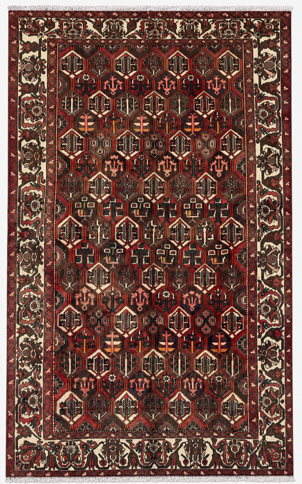 Handmade Persian Wool Area Rug 7x10 - Burgundy, Brown Black & Ivory Persian Style Rug - Exact Size 9'10" x 6'9" - KBHM-1140