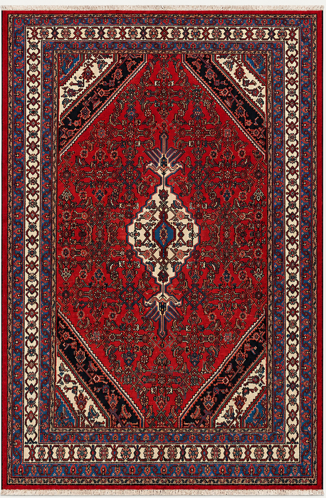 Handmade Persian Wool Area Rug 7x10 - Red Tribal Medallion Persian Style Rug - Exact Size 10'1" x 7'1" - KBHM-677