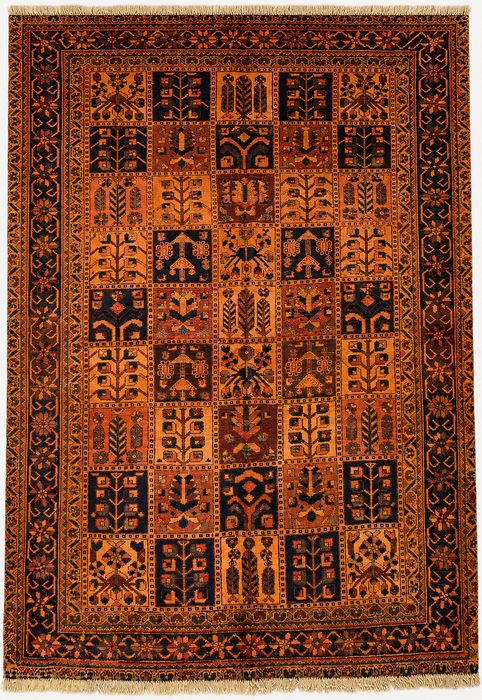 Handmade Persian Wool Area Rug 7x10 - Rust Geometric Panel Persian Style Rug - Exact Size 9'6" x 6'8" - KBHM-665