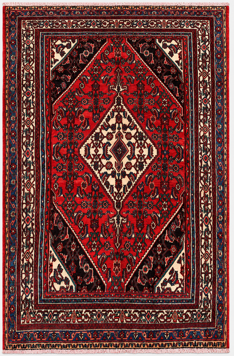 Handmade Persian Wool Area Rug 7x10 - Red Traditional Medallion Persian Style Rug - Exact Size 10'0" x 7'0" - KBHM-660