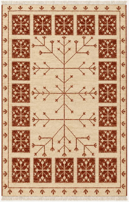Handmade Persian Wool Area Rug 7x10 - Ivory Tribal Tree of Life Chobi Style Rug - Exact Size 7'10" x 5'10" - KBHM-633