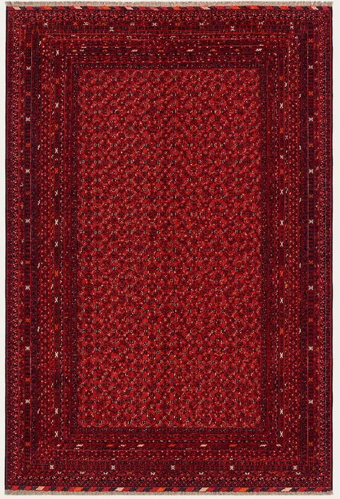 Handmade Persian Wool Area Rug 7x10 - Red Tribal Geometric Chobi Style Rug - Exact Size 9'8" x 6'8" - KBHM-617
