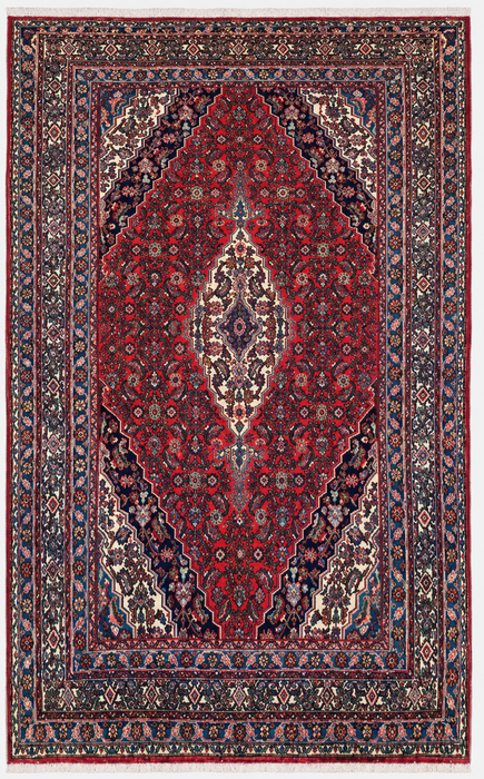 Handmade Persian Wool Area Rug 7x10 - Red, Blue & Ivory Traditional Geometric Medallion Persian Style Rug - Exact Size 10'5" x 7'0" - KBHM-1038