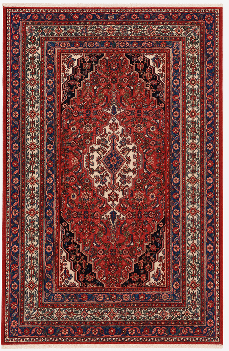 Handmade Persian Wool Area Rug 7x10 - Red, Blue & Ivory Traditional Geometric Medallion Persian Style Rug - Exact Size 9'10" x 6'11" - KBHM-1029