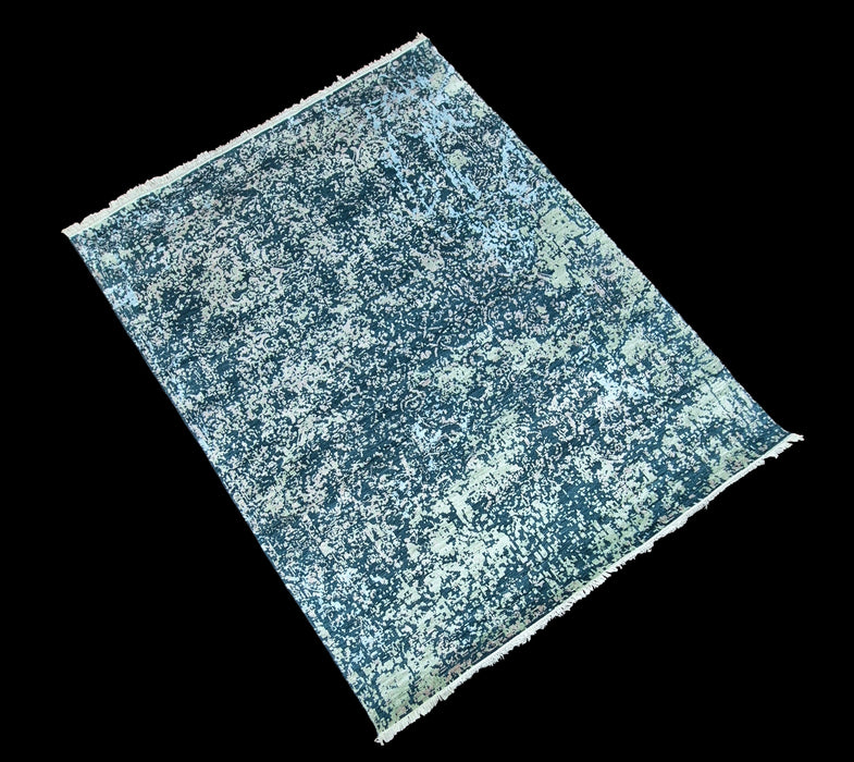 8x10ft ,Hand knotted carpet, Modern design wool and bamboo silk ,Teal Blue