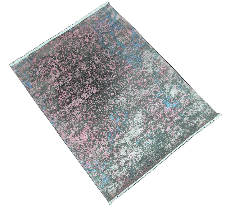 8x10 ft. hand knotted Modern design Wool and Bamboo silk carpet,Charcoal and Rose