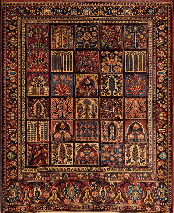 9'X12' Hand-Knotted Afghan Tribal Wool Area Rug- Multi/Red