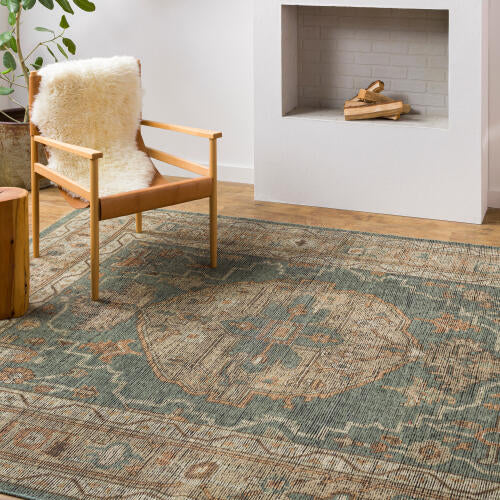 Reign Handmade Wool Rug — Teal & Terracotta Medallion Design | REG-2304 - colour & pattern