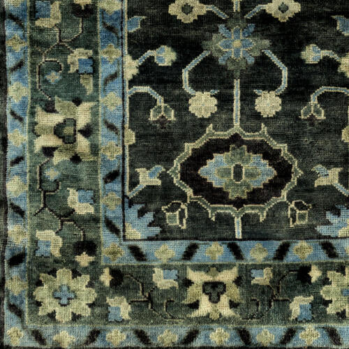 Antique Handmade Wool Rug — Charcoal / Green | ATQ-1008 - construction