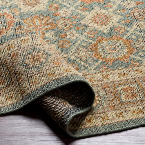 Reign Handmade Wool Rug — Teal / Terracotta Vintage Medallion | REG-2308 - construction
