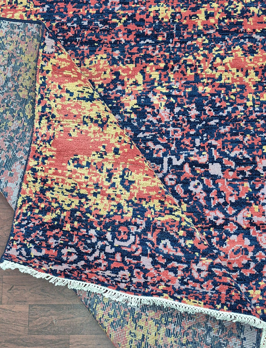 8x10 ft ,hand knotted  Wool and Bamboo silk carpet , Modern design Colour Navy