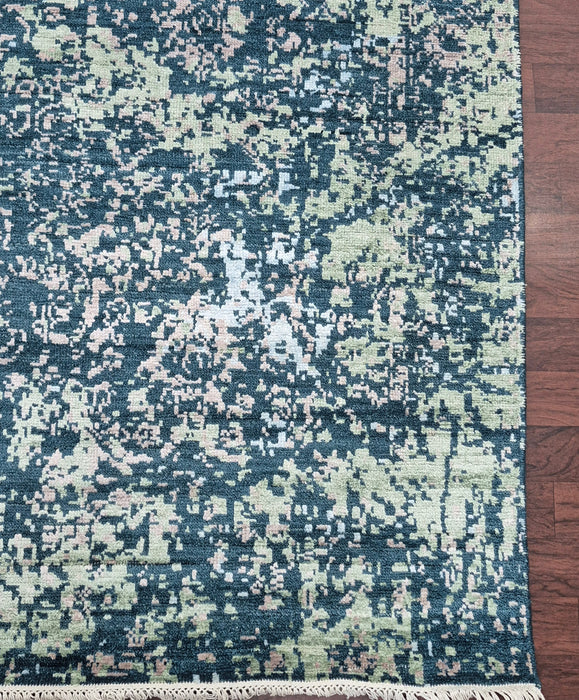 8x10ft ,Hand knotted carpet, Modern design wool and bamboo silk ,Teal Blue