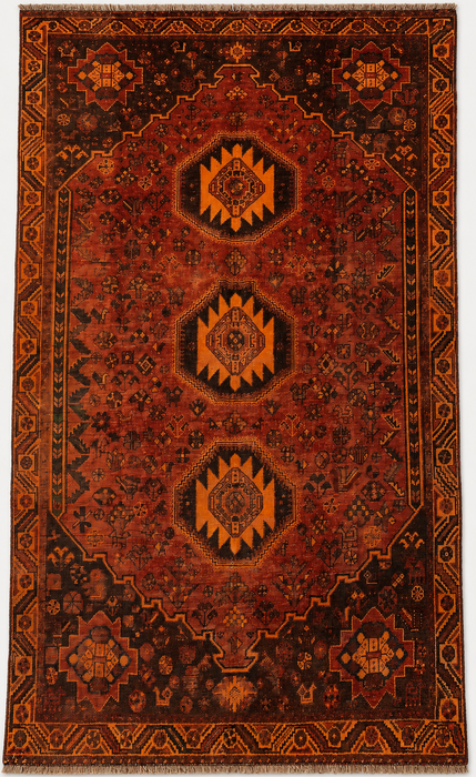 Handmade Persian Wool Area Rug 7x10 - Rust, Brown & Black Tribal Medallion Persian Style Rug - Exact Size 10'2" x 6'2" - KBHM-1178