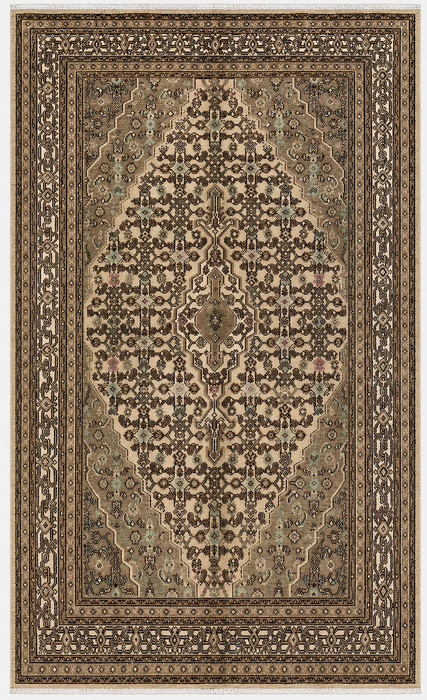 Handmade Persian Wool Area Rug 7x10 - Beige, Taupe & Ivory Vintage Medallion Persian Style Rug - Exact Size 9'8" x 6'11" - KBHM-806