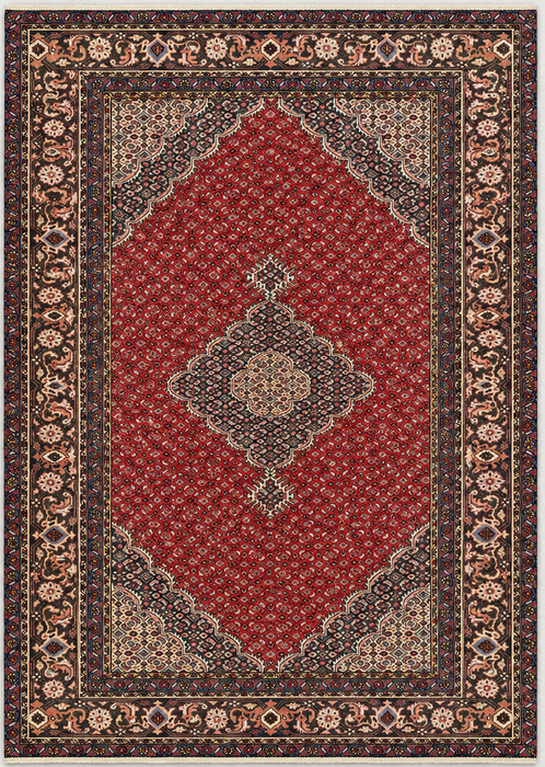 Handmade Persian Wool Area Rug 7x10 - Red, Brown & Ivory Vintage Medallion Persian Style Rug - Exact Size 9'7" x 6'2" - KBHM-755