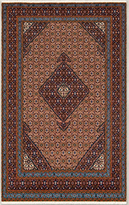 Handmade Persian Wool Area Rug 7x10 - Beige, Brown & Soft Blue Vintage Medallion Persian Style Rug - Exact Size 9'2" x 6'3" - KBHM-749