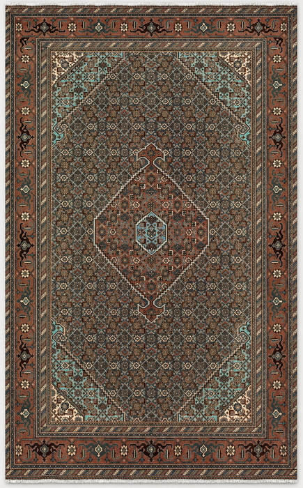 Handmade Persian Wool Area Rug 7x10 - Brown, Taupe & Soft Blue Vintage Medallion Persian Style Rug - Exact Size 10'4" x 7'0" - KBHM-743