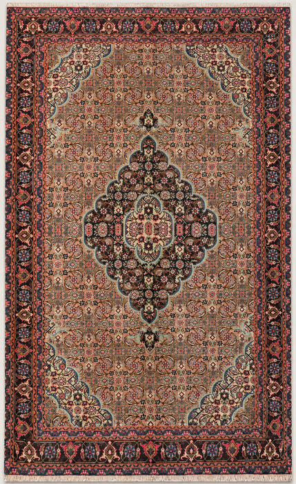 Handmade Persian Wool Area Rug 7x10 - Beige, Taupe & Soft Rose Vintage Medallion Persian Style Rug - Exact Size 9'4" x 6'1" - KBHM-738