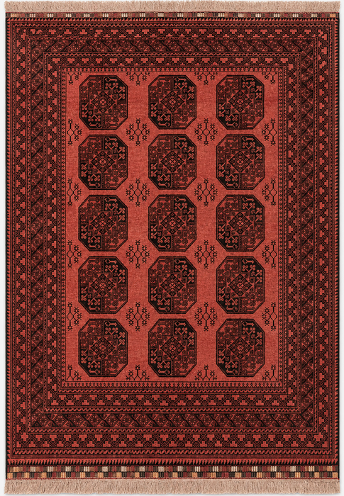 Handmade Persian Wool Area Rug 7x10 - Rose & Brown Tribal Geometric Medallion Persian Style Rug - Exact Size 7'9" x 6'8" - KBHM-736