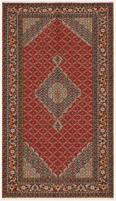 Handmade Persian Wool Area Rug 7x10 - Red, Navy & Ivory Vintage Medallion Persian Style Rug - Exact Size 9'10" x 6'4" - KBHM-734