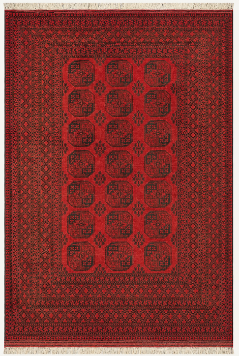 Handmade Persian Wool Area Rug 7x10 - Red & Black Tribal Geometric Medallion Persian Style Rug - Exact Size 9'2" x 6'6" - KBHM-731