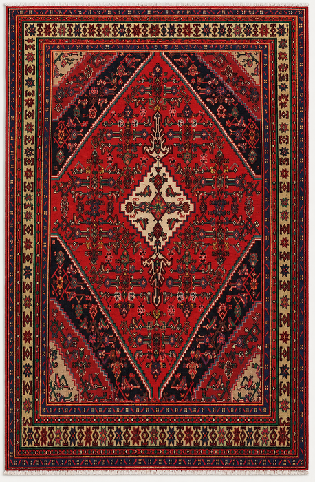Handmade Persian Wool Area Rug 7x10 - Red Medallion Persian Style Rug - Exact Size 9'8" x 6'11" - KBHM-952