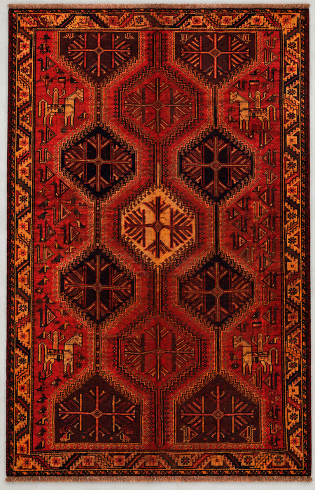 Handmade Persian Wool Area Rug 7x10 - Rust Geometric Tribal Medallion Persian Style Rug - Exact Size 9'7" x 6'4" - KBHM-942