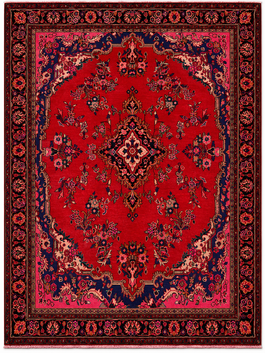 Handmade Persian Wool Area Rug 7x10 - Red Floral Medallion Persian Style Rug - Exact Size 10'4" x 6'9" - KBHM-936