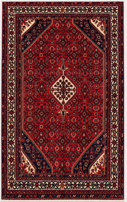 Handmade Persian Wool Area Rug 7x10 - Red Geometric Medallion Persian Style Rug with Ivory Border - Exact Size 9'10" x 6'8" - KBHM-843