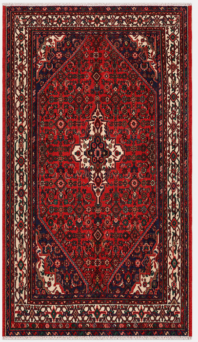 Handmade Persian Wool Area Rug 7x10 - Red Medallion Persian Style Rug with Ivory Border - Exact Size 10'5" x 7'0" - KBHM-838