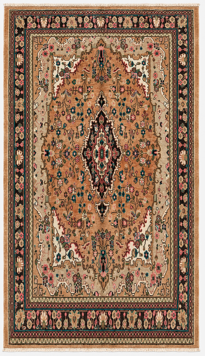 Handmade Persian Wool Area Rug 7x10 - Beige Floral Medallion Persian Style Rug with Ivory Border - Exact Size 9'2" x 6'11" - KBHM-837