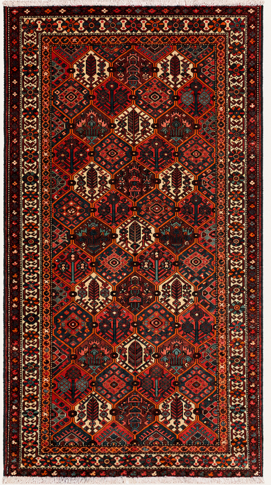 Handmade Persian Wool Area Rug 7x10 - Red Geometric Tribal Persian Style Rug with Ivory Border - Exact Size 9'10" x 5'3" - KBHM-835
