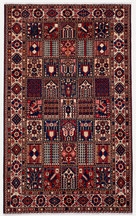 Handmade Persian Wool Area Rug 7x10 - Red Panel Persian Style Rug with Ivory Border - Exact Size 10'3" x 7'0" - KBHM-832
