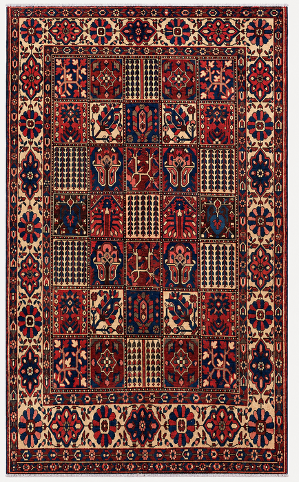 Handmade Persian Wool Area Rug 7x10 - Red Panel Persian Style Rug with Ivory Border - Exact Size 9'11" x 7'2" - KBHM-829