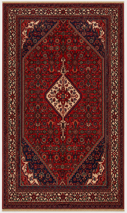 Handmade Persian Wool Area Rug 7x10 - Red Diamond Medallion Persian Style Rug with Navy Accents - Exact Size 9'10" x 6'7" - KBHM-827