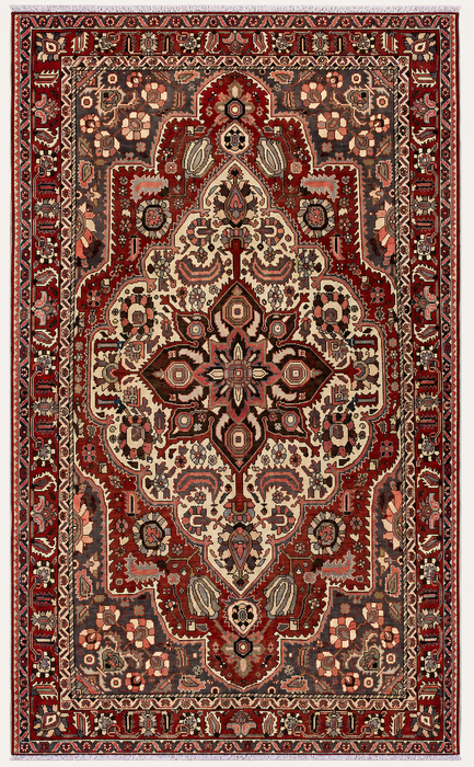 Handmade Persian Wool Area Rug 7x10 - Red Medallion Persian Style Rug with Ivory Center - Exact Size 9'10" x 6'7" - KBHM-826