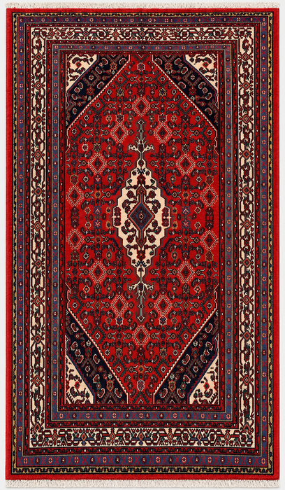 Handmade Persian Wool Area Rug 7x10 - Red, Ivory & Navy Tribal Medallion Persian Style Rug - Exact Size 9'10" x 6'11" - KBHM-817
