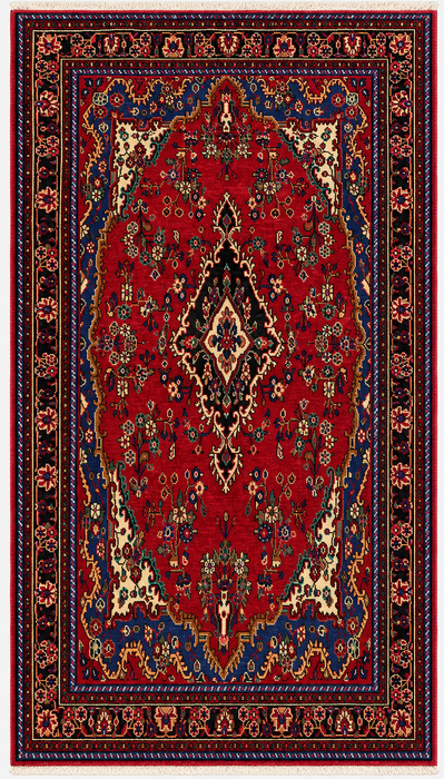 Handmade Persian Wool Area Rug 7x10 - Red, Blue & Ivory Floral Medallion Persian Style Rug - Exact Size 9'10" x 6'8" - KBHM-812