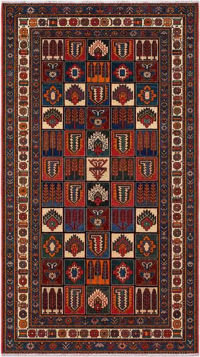 Handmade Persian Wool Area Rug Multi-colored with Strong Red and Rust/Orange accents - 7x10 - Traditional Persian Style Rug - Exact Size 9'4" x 6'6" - KBHM-1127