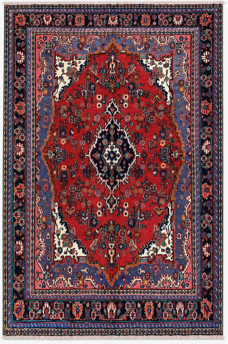 Handmade Persian Wool Area Rug 7x10 - Red, Blue & Ivory Floral Medallion Persian Style Rug - Exact Size 9'11" x 6'11" - KBHM-696