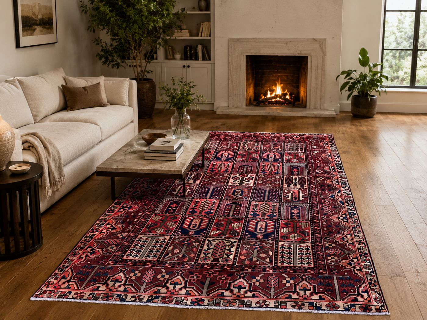 9'6" x 6'7" Hand-Knotted Persian Wool Rug styled in a room