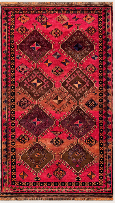 Handmade Persian Wool Area Rug 7x10 - Pink Tribal Geometric Persian Style Rug - Exact Size 9'4" x 5'7" - KBHM-671