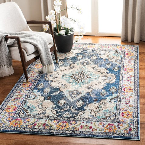 Vintage Medallion Area Rug – Navy / Turquoise Multi – 8' x 11'