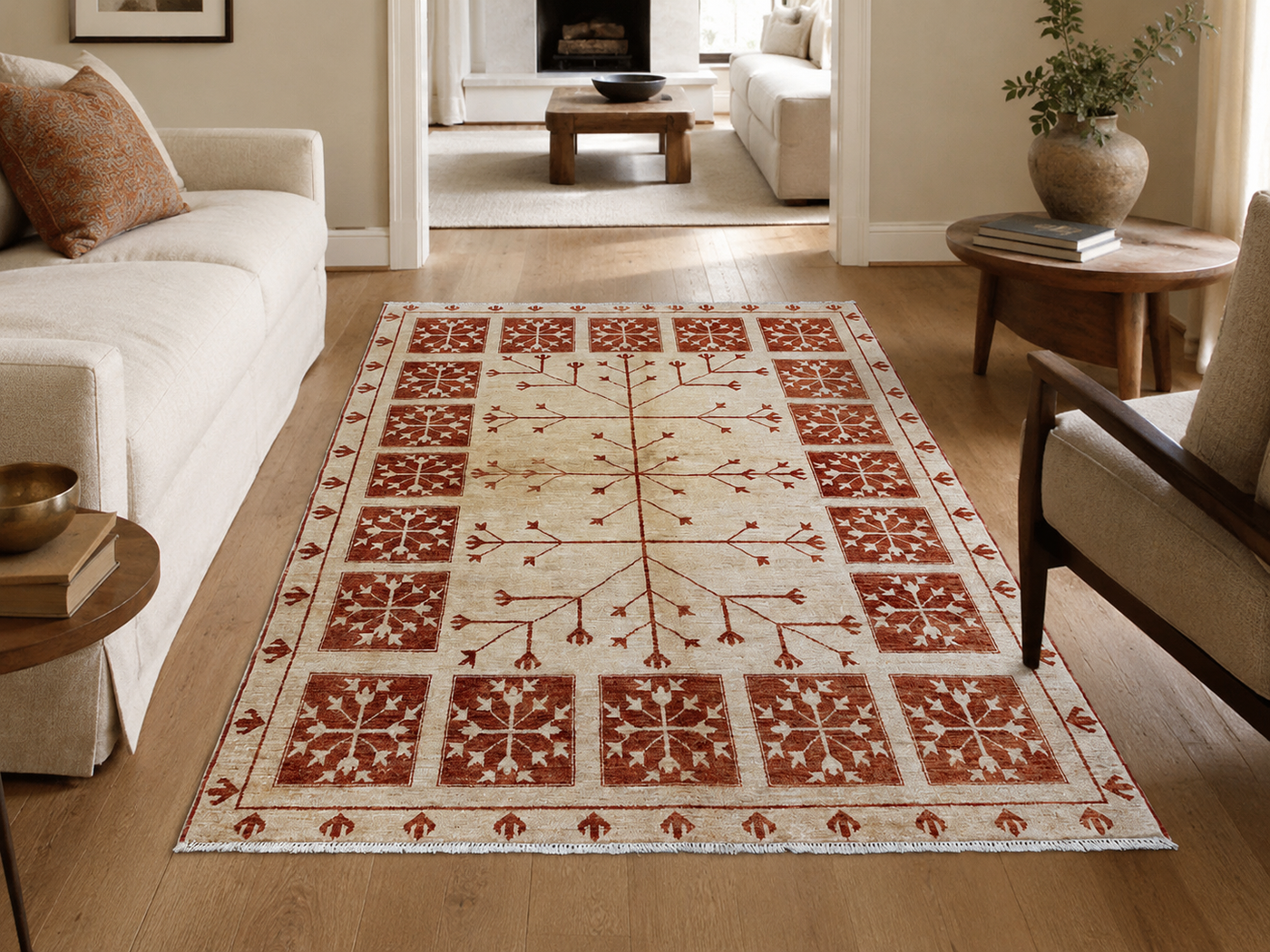 7'10" x 5'10" Handmade Persian Wool Rug styled in a room