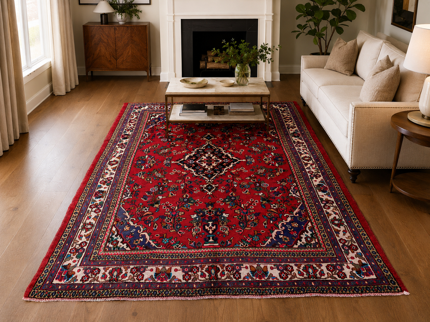 10'1" x 6'11" Handmade Persian Wool Rug styled in a room