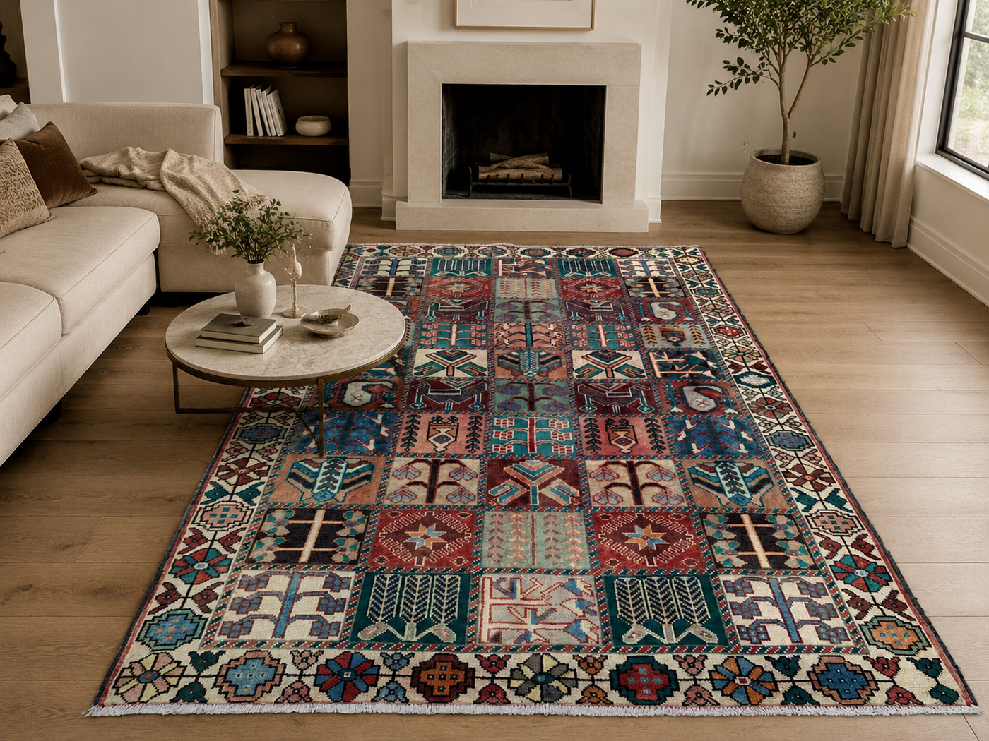 9'4" x 5'9" Handmade Persian Wool Rug styled in a room