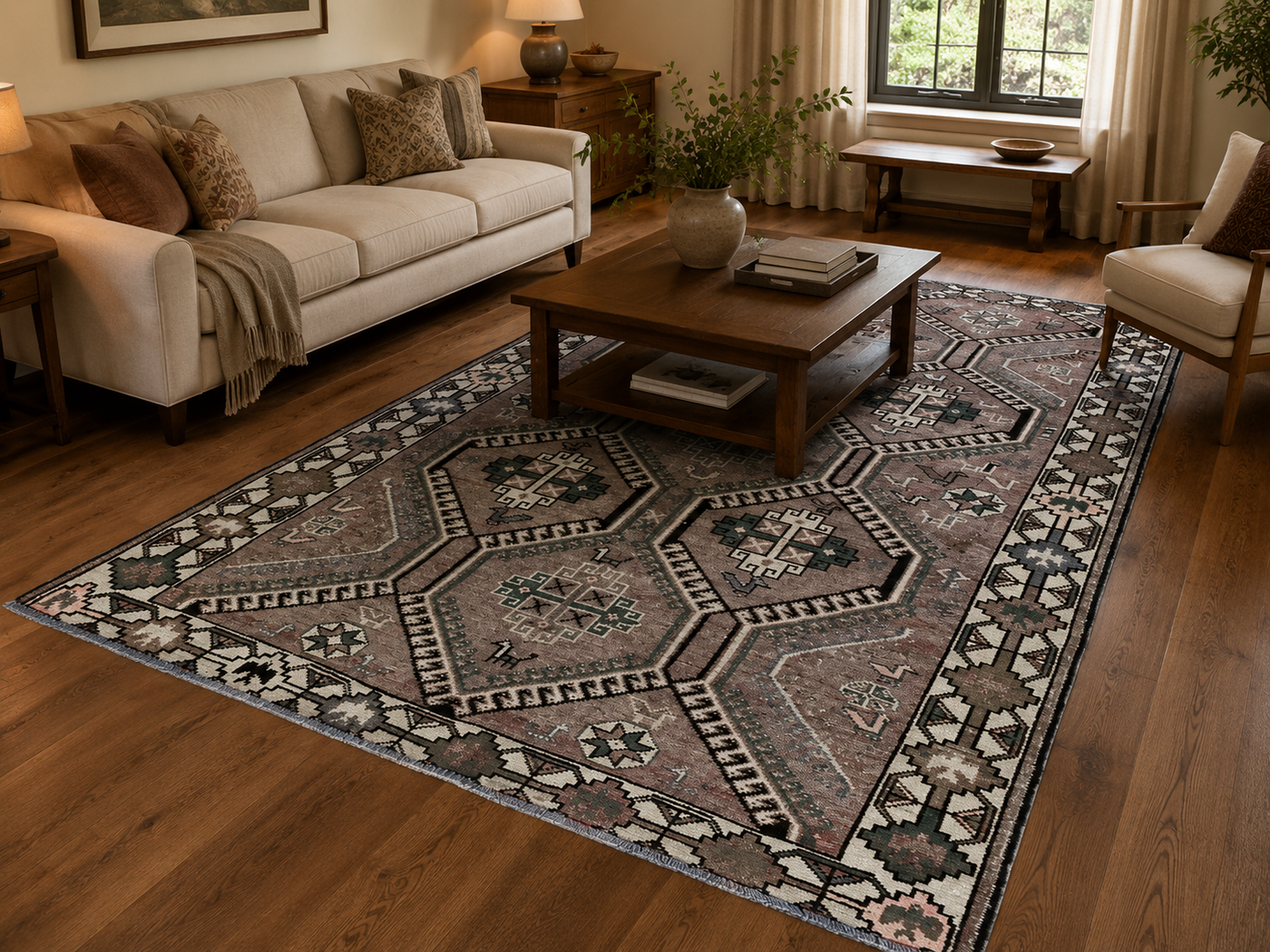 9'8" x 5'6" Handmade Persian Wool Rug styled in a room