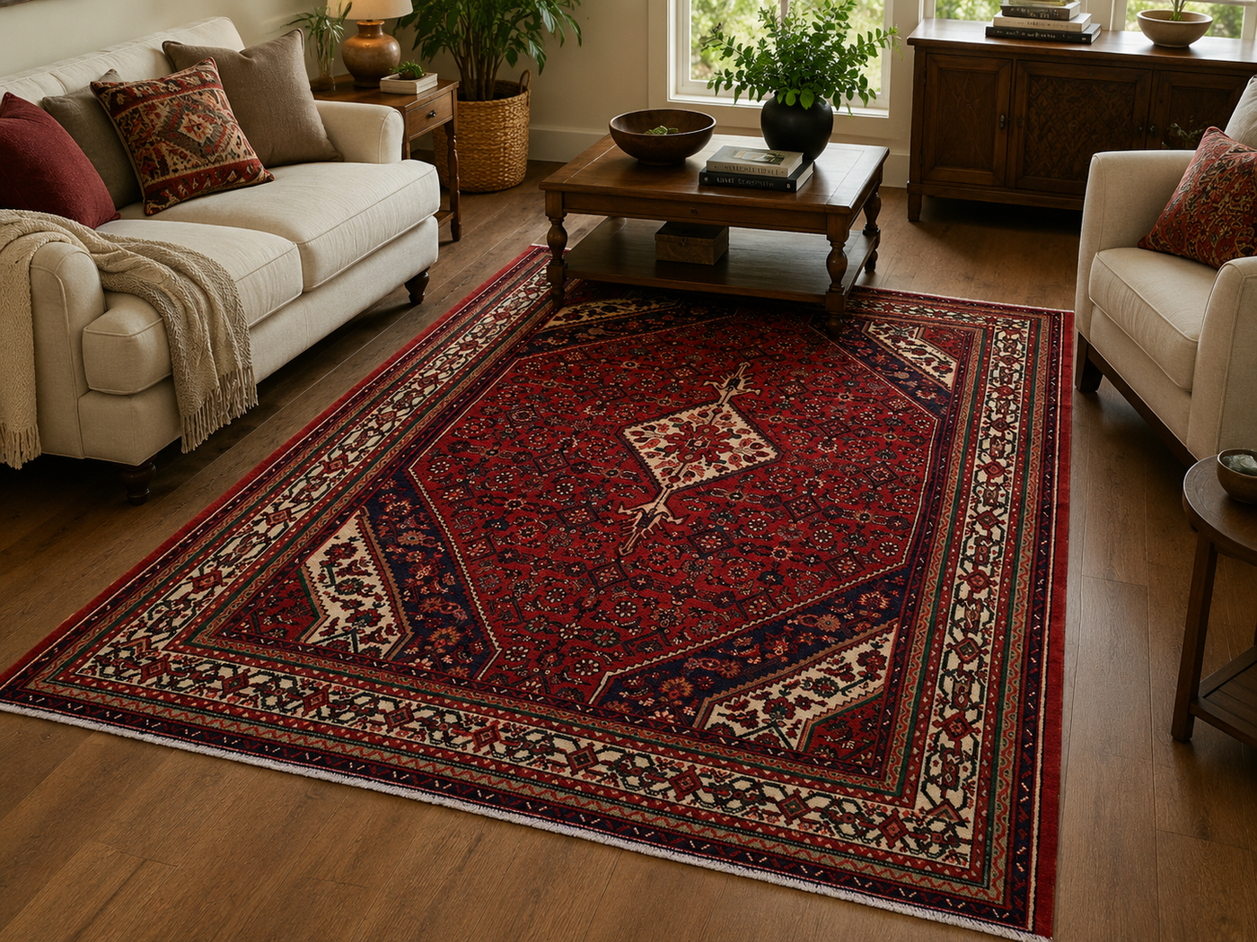 9'8" x 6'10" Handmade Persian Wool Rug room styling example
