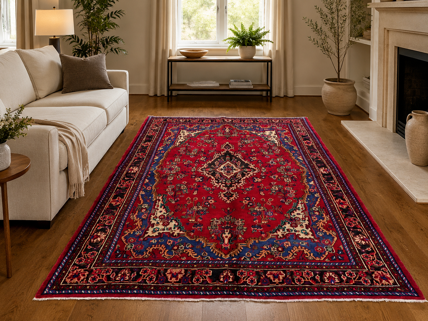 9'10" x 6'8" Handmade Persian Wool Rug styled in a room